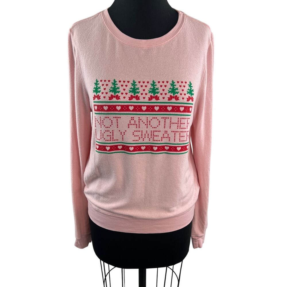 WILDFOX Not Another Ugly Christmas Sweater Pink Crew Bow Sweatshirt Size S Small